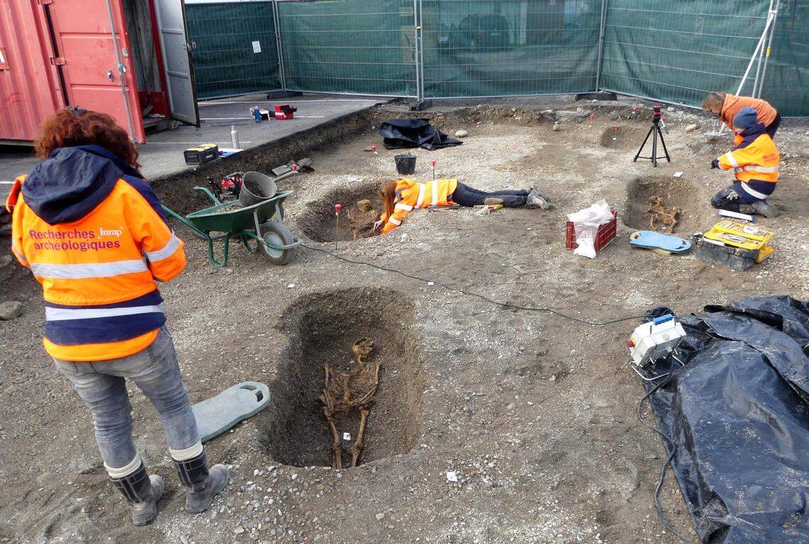 Archaeologists excavate the medieval cemetery near Lake Geneva.