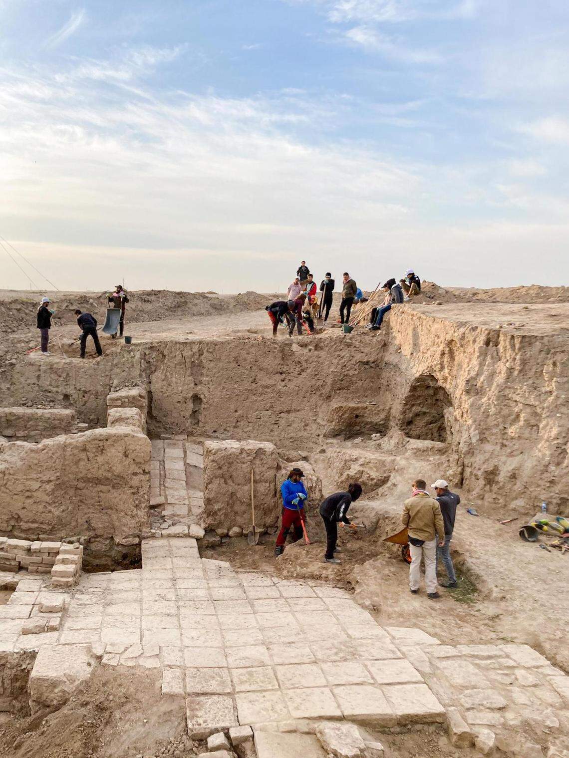 Archaeologists working at the ruins of Nineveh.