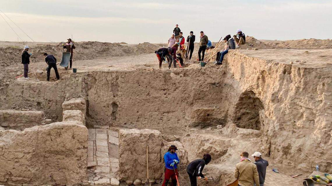 Archaeologists working at the ruins of Nineveh.