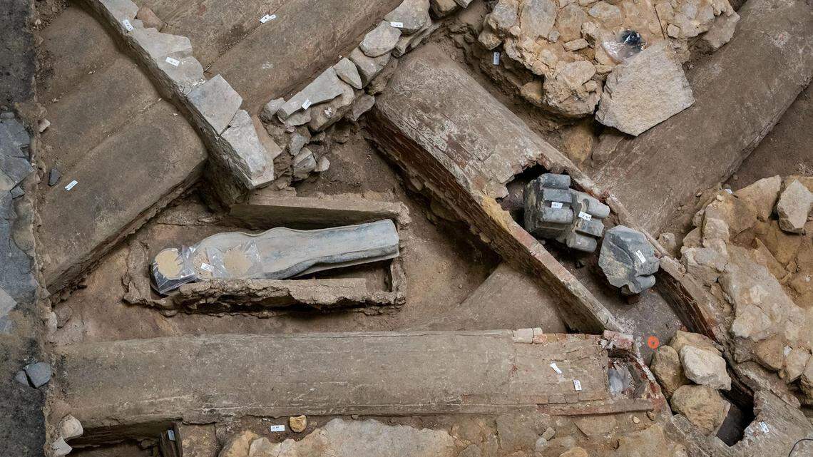 The lead sarcophagi were found after a fire at the cathedral in Paris, France. Archaeologists identified one coffin; the other is a mystery.