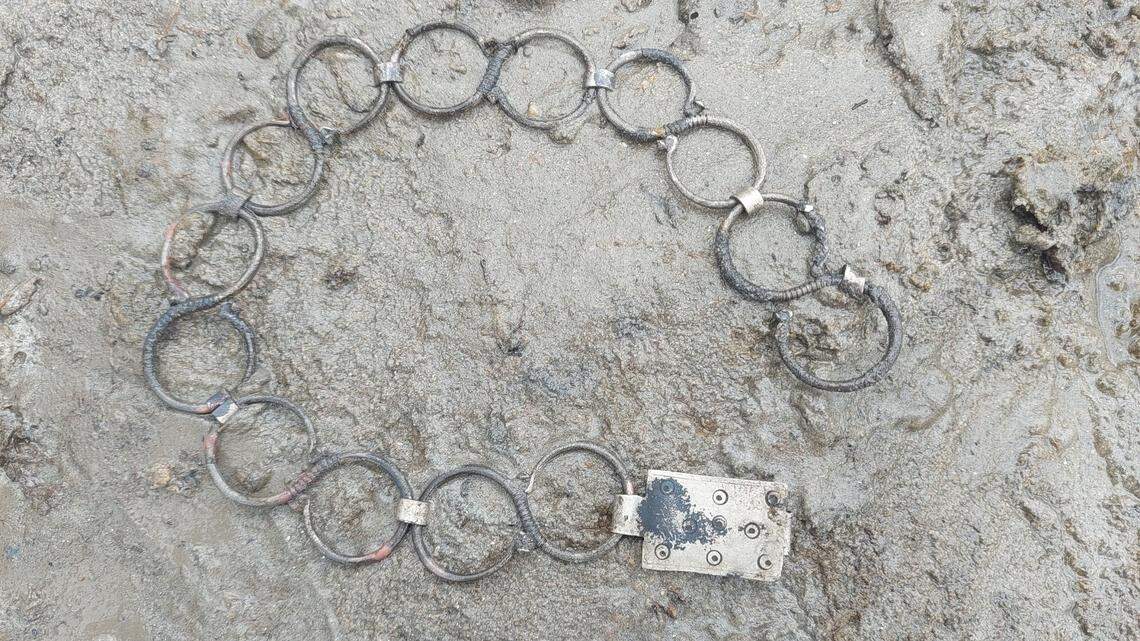 An ancient Roman silver chain dropped into the huge crater left by the flood.