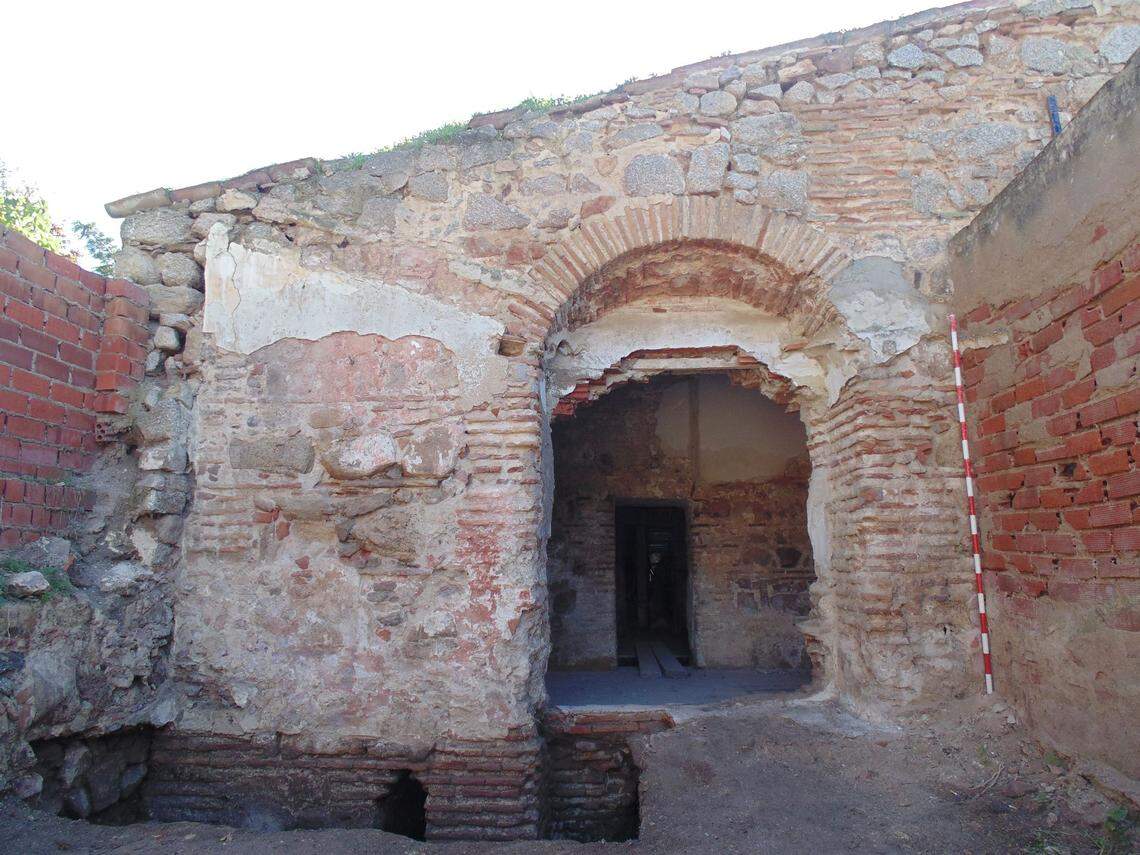 A view from the outer courtyard of the medieval bathhouse into the bathing rooms.