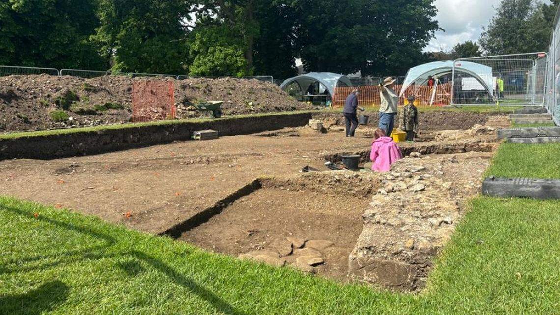 Archaeologists in Chichester uncovered the stone ruins of a bridge used by the medieval Norman army to cross a castle moat, officials said.