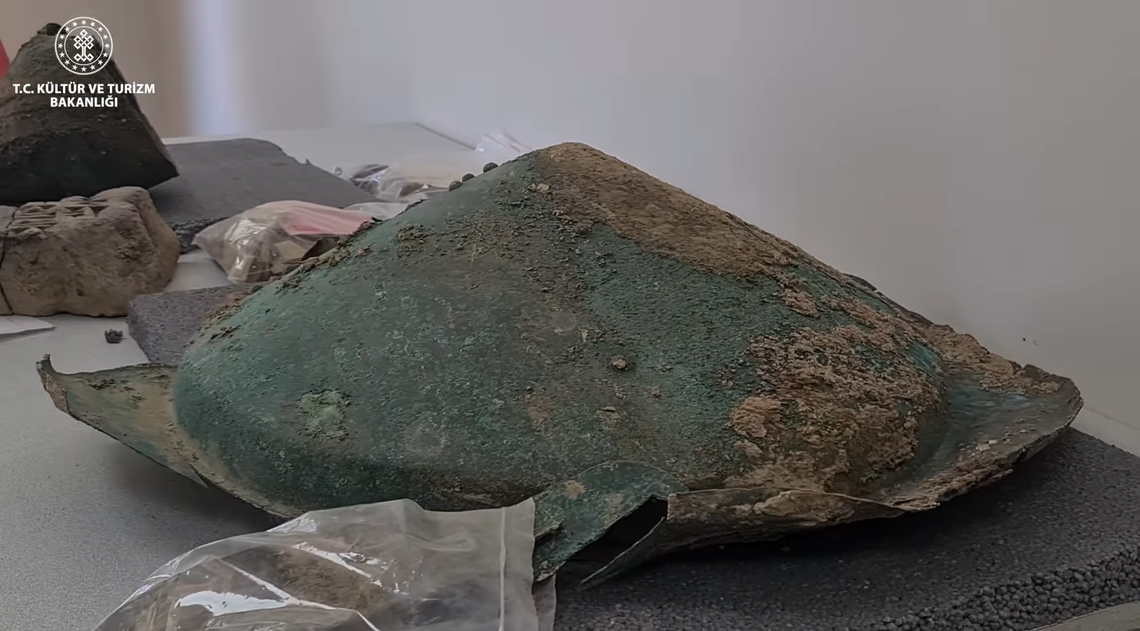 One of the ancient shields after being removed from the Ayanis temple.