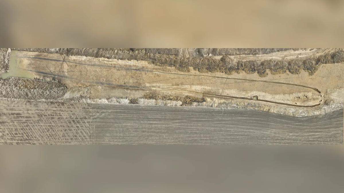 The massive ancient burial mound as seen from above.