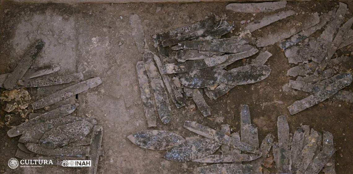 Some of the knives found in the ancient stone box.