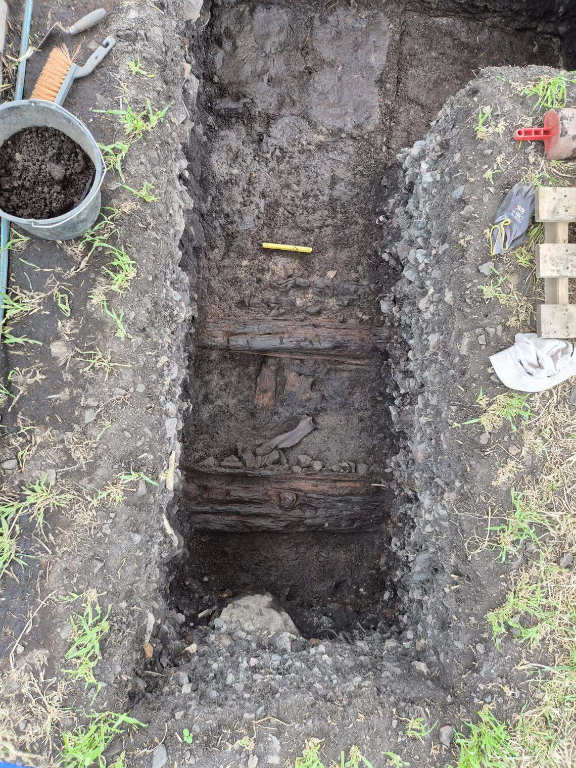 A wooden structure unearthed at the Domkirkeodden site.