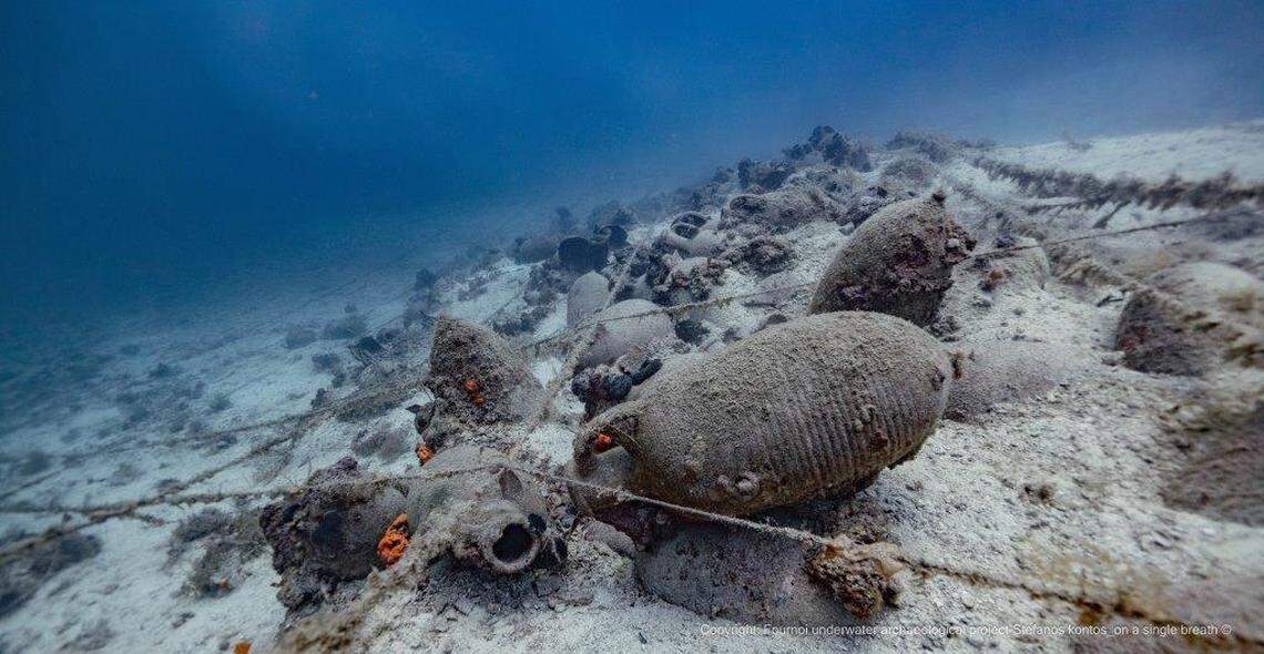 Divers found large terracotta drink vessels called amphorae.