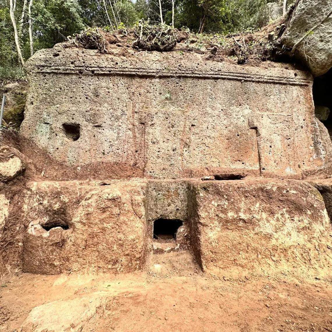 The 2,300-year-old tomb at the rock necropolis of San Giuliano after excavations.
