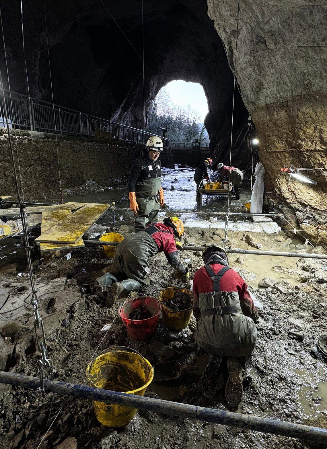Archaeologists during excavations at Pertosa-Auletta Caves.