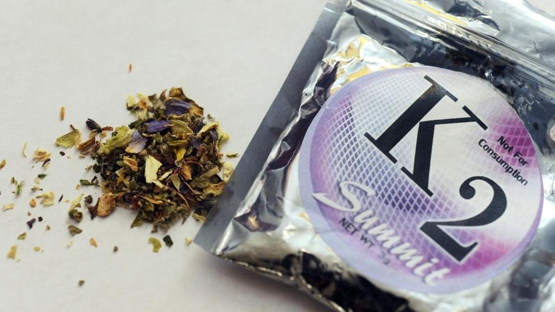 This Feb. 15, 2010, photo shows a package of K2 or synthetic marijuana, which contains herbs and spices sprayed with a synthetic compound chemically similar to THC. Some people in Illinois have bled out of their eyes and ears after taking the drug, state officials warn.