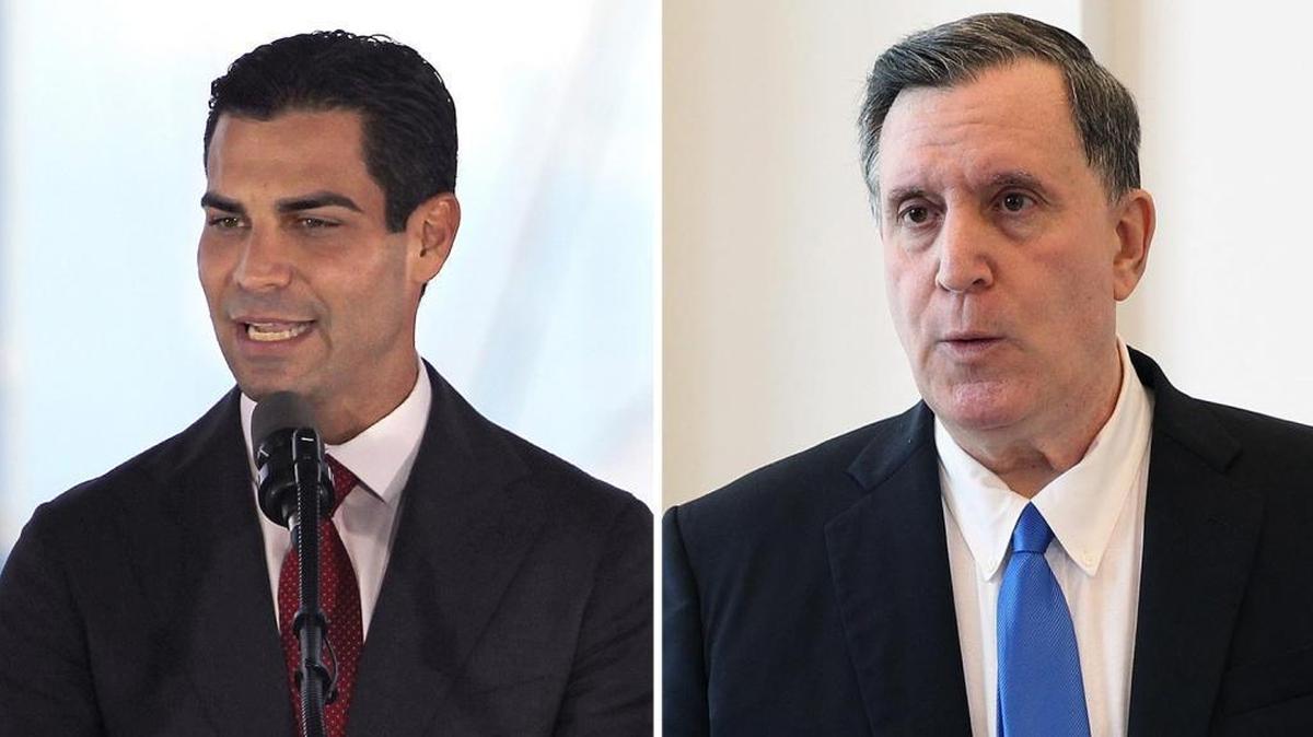 Miami Mayor Francis Suarez, left, and Commissioner Joe Carollo.