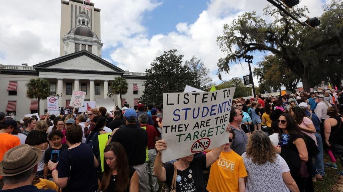 A large rally Wednesdy, Feb. 21, 2018, on the steps of the Florida Capital building in support of Marjory Stoneman Douglas students and a demand for tighter gun control.