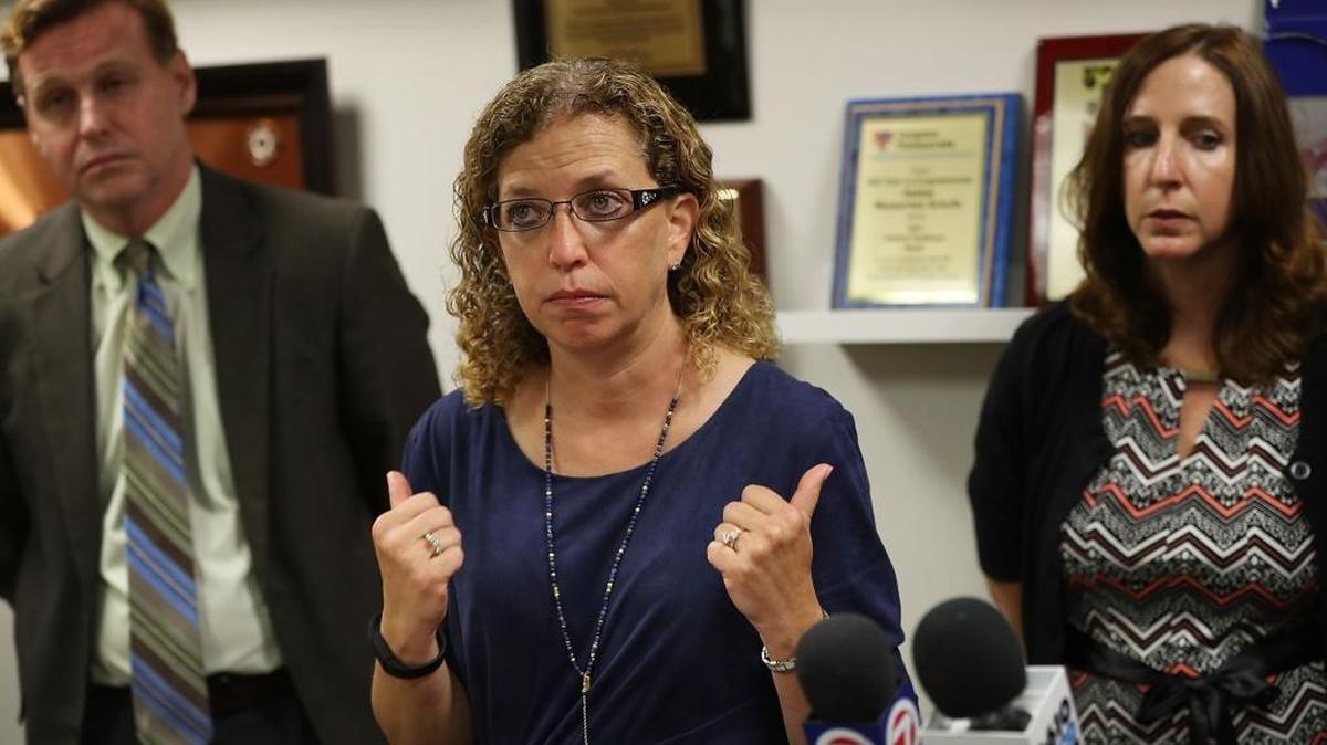 Rep. Debbie Wasserman Schultz, D-Weston, speaks with the media after she met with immigration advocacy group leaders on May 11, 2017, in Sunrise, Florida.
