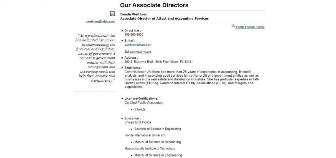 Back when she worked for BDPB, state House candidate Deede Weithorn listed two master’s degrees on her biography.