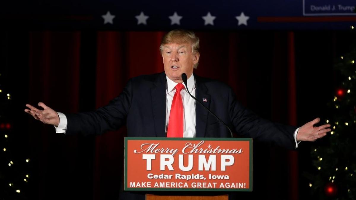 Republican presidential candidate Donald Trump speaks during a campaign rally at the Veterans Memorial Building on Saturday in Cedar Rapids, Iowa.
