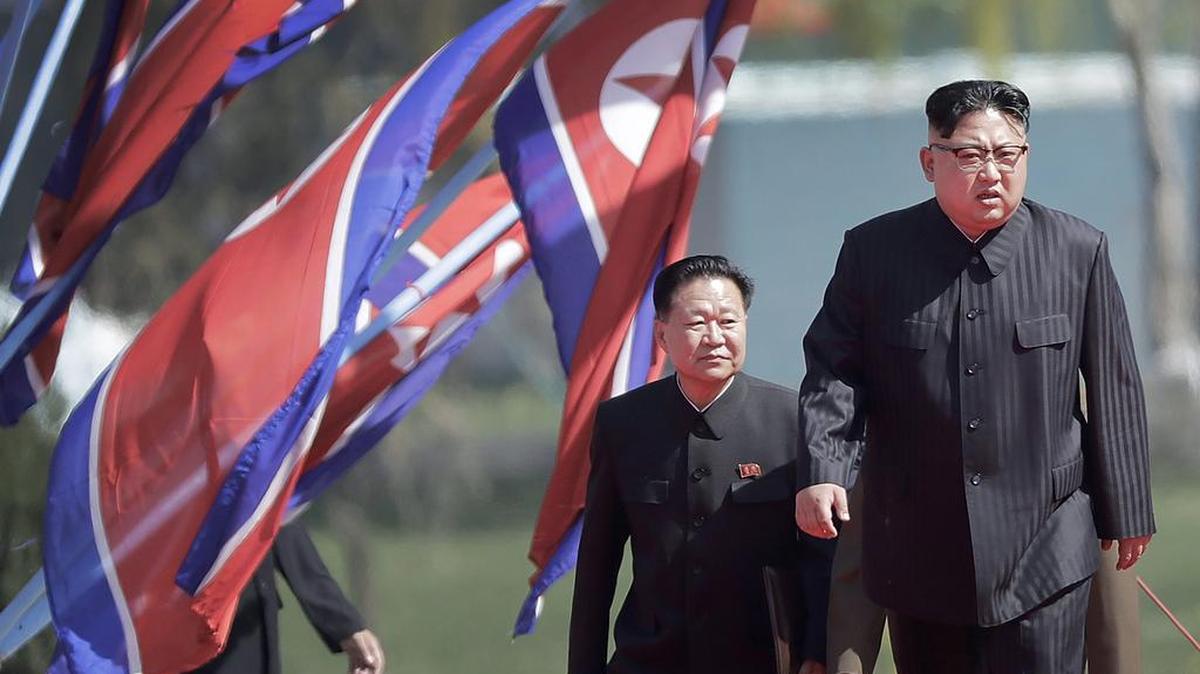 North Korean leader Kim Jong Un, right, and Choe Ryong Hae, vice chairman of the central committee of the Workers’ Party, arrive for the official opening of the Ryomyong residential area in April in Pyongyang, North Korea.