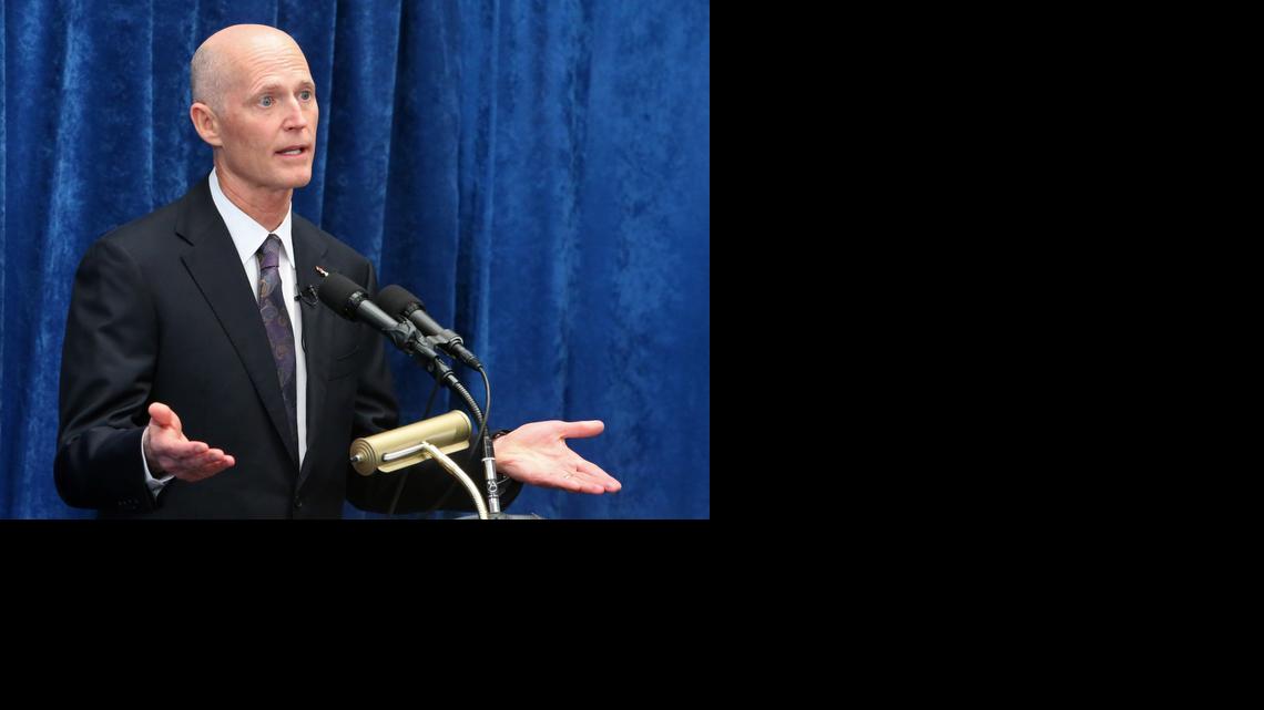 
Florida Gov. Rick Scott speaks to the media during a pre-legislative news conference, Wednesday, Jan. 28, 2015, in Tallahassee, Fla. 

