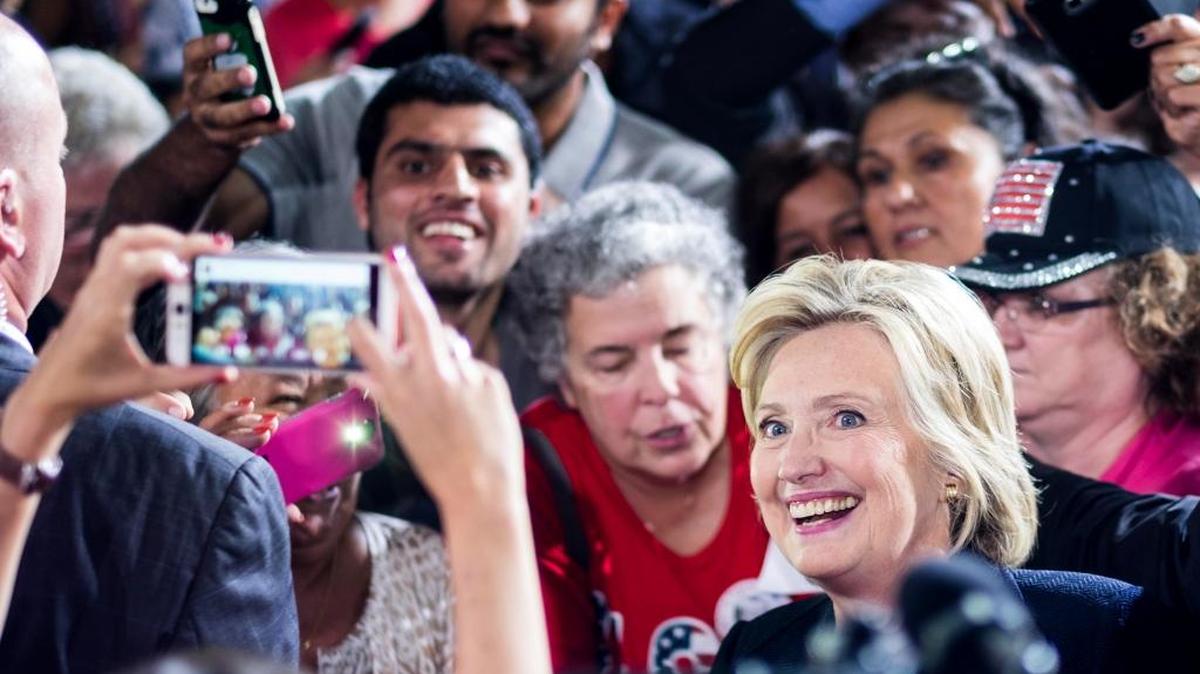 Hillary Clinton meets Florida voters during a rally in Tampa on Tuesday.