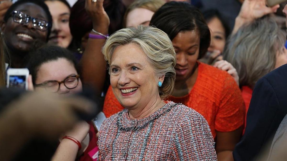 Hillary Clinton greets supporters last week at Miami Dade College’s Kendall Campus.