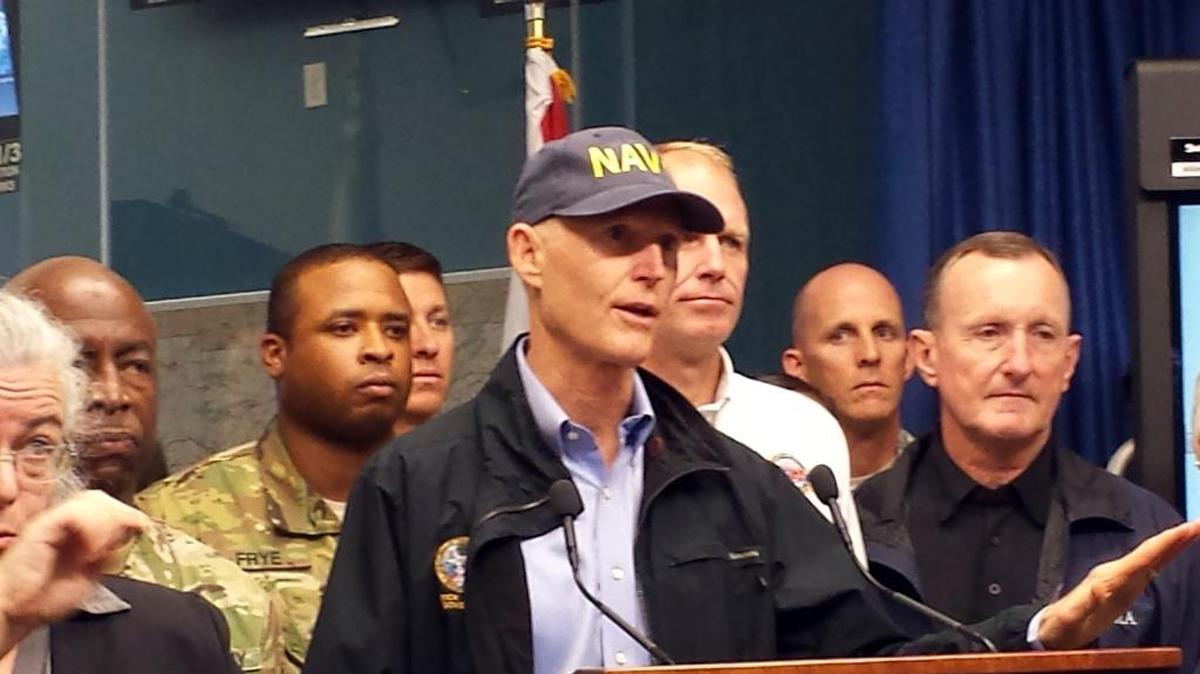 Florida Gov. Rick Scott holds a press conference on Hurricane Matthew Friday, Oct. 7, 2016 in Tallahassee.