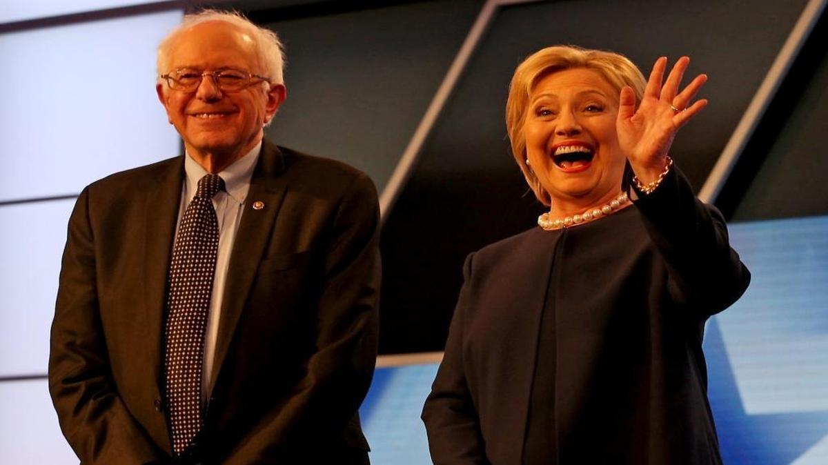 Democratic presidential candidates Hillary Clinton and Bernie Sanders face off in a debate moderated by Univision and the Washington Post at Miami Dade College Kendall Campus on Wednesday