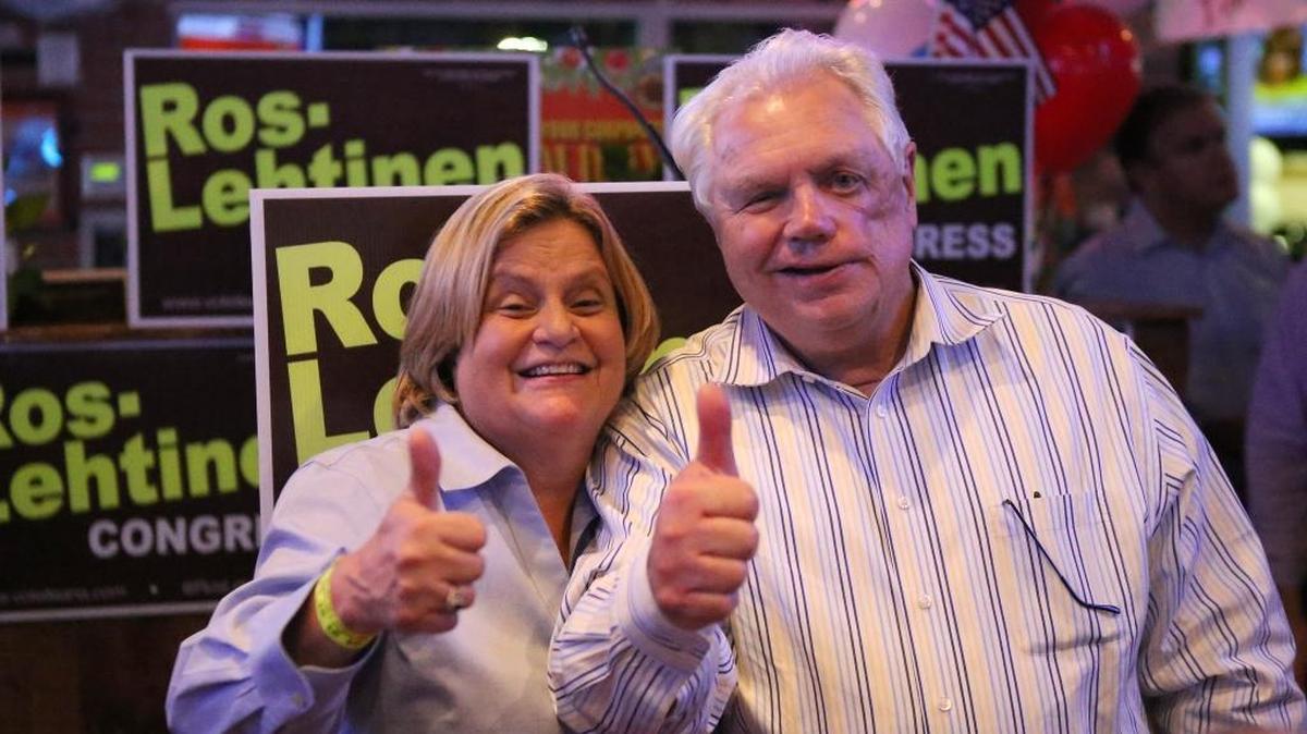 U.S. Rep. Ileana Ros-Lehtinen, pictured alongside her husband Dexter Lehtinen, won reelection to her congressional district Tuesday.