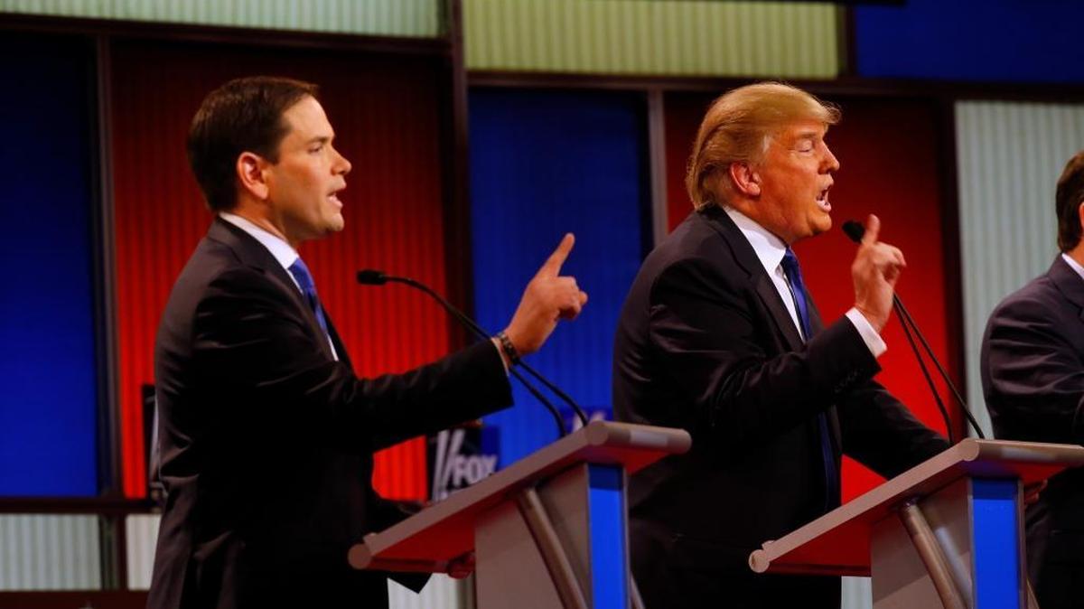 As Republican presidential primary candidates, Marco Rubio and Donald Trump sparred at a March debate in Detroit.