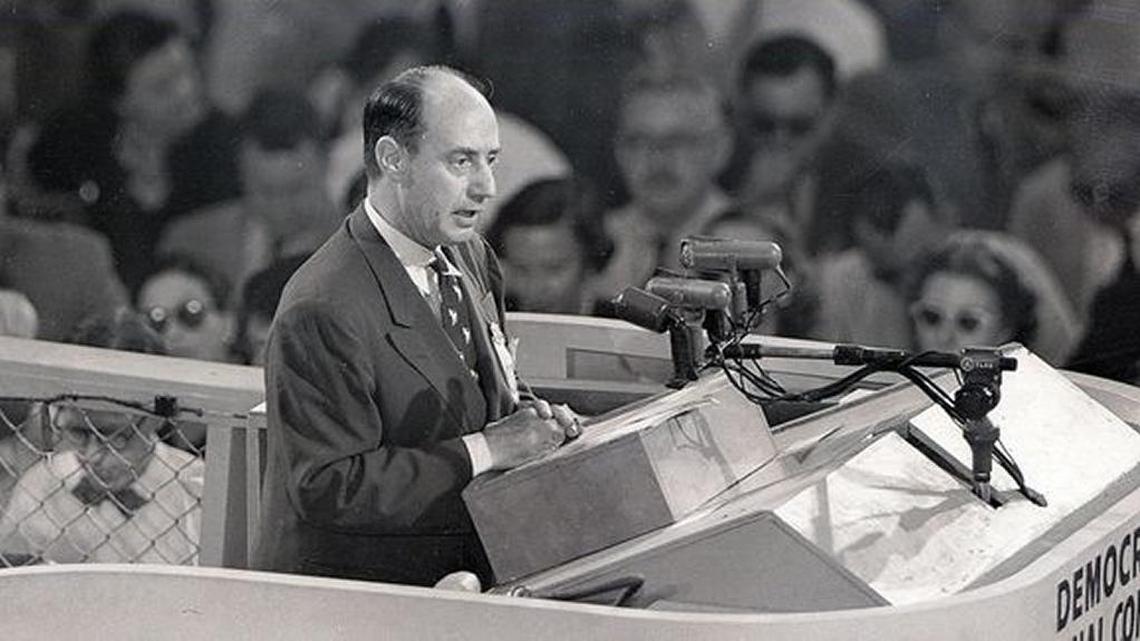 Illinois Gov. Adlai Stevenson addresses the 1952 Democratic National Convention in Chicago.