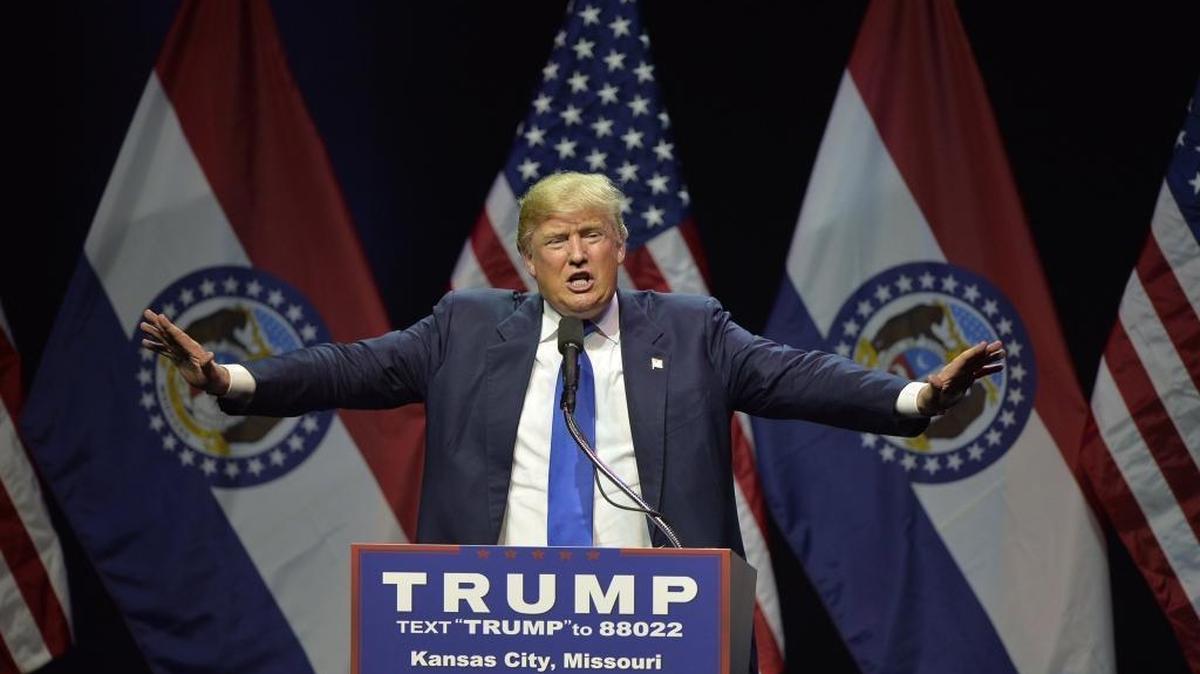 Republican presidential candidate Donald Trump speaks during a rally at the Arvest Bank Theater in Kansas City, Mo., on Saturday, March 12, 2016.