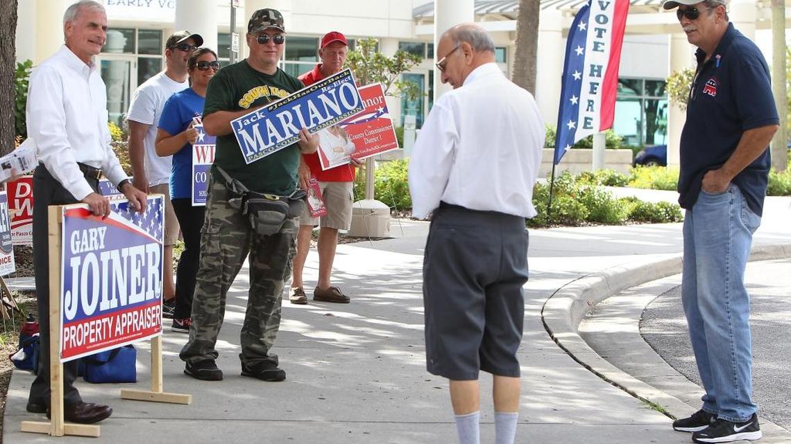 Early voting outside the West Pasco Government Center on Monday in New Port Richey.