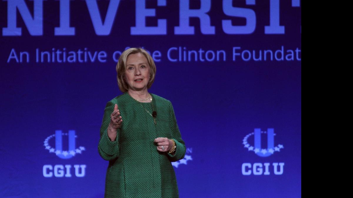 
Hillary Clinton talks to students at a Clinton Global Initiative event at the University of Miami on March 7. 
