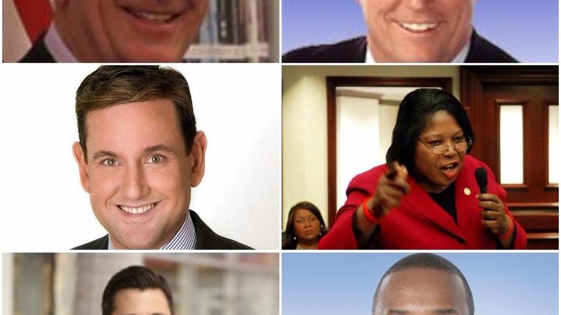 The Senate District 38 candidates clockwise from top left: Don Festge, Kevin Burns, Daphne Campbell, Anis Blemur, Jason Pizzo and Michael Góngora. Campbell prevailed in the Democratic primary and will face former Democratic State Rep. Phillip Brutus, who is running as an independent.