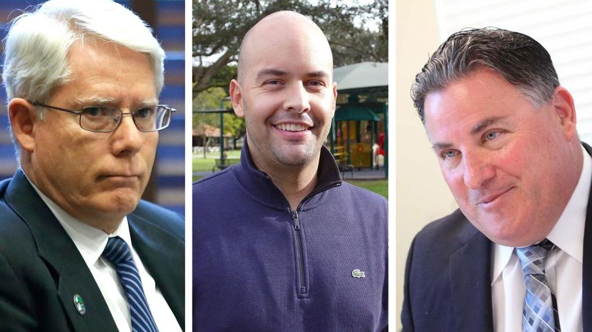 Michael Pizzi (right) and Manny Cid (center) are headed for a runoff for mayor of Miami Lakes, while Wayne Slaton (left) was eliminated in Tuesday’s voting.