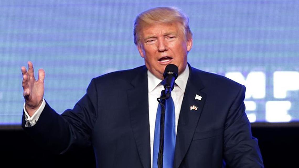 Republican presidential candidate Donald J. Trump talks during a rally at the James L. Knight Center Friday, Sept. 16, 2016, in Miami.