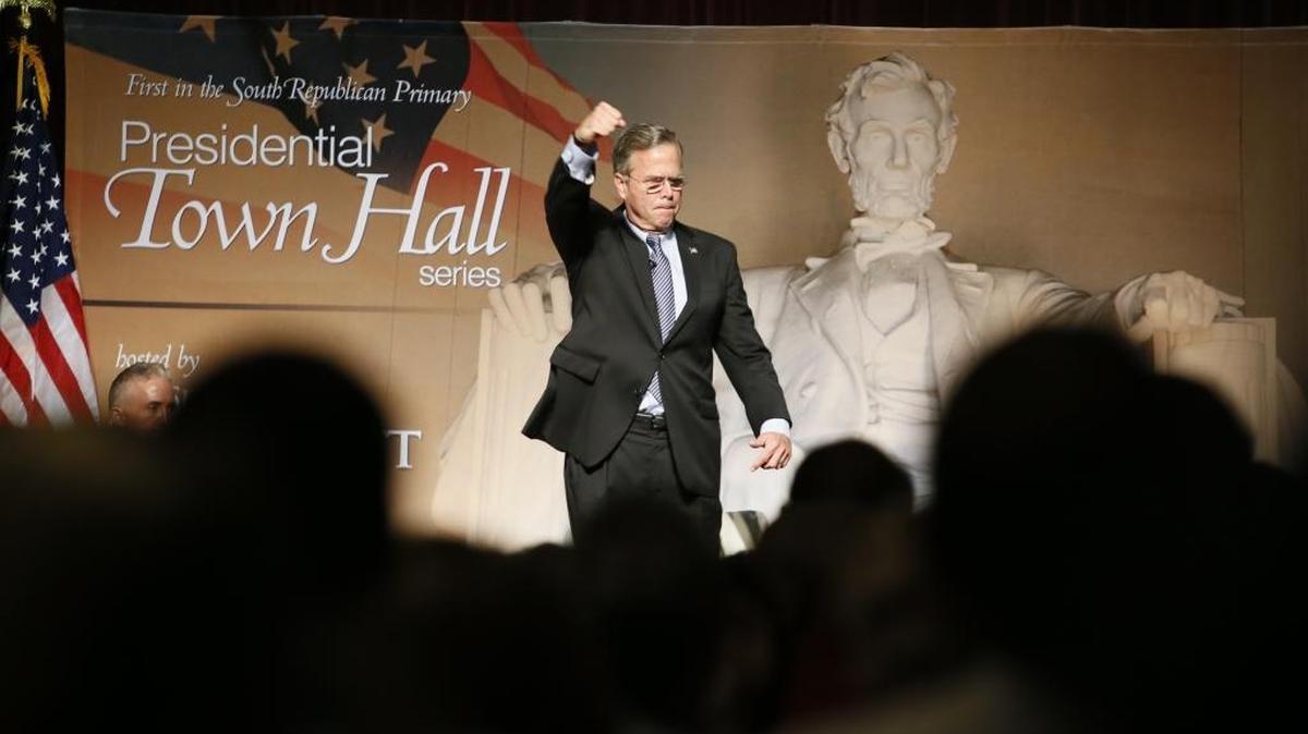 Republican presidential candidate Jeb Bush was introduced at a town hall Saturday in Daniel Island, South Carolina.
