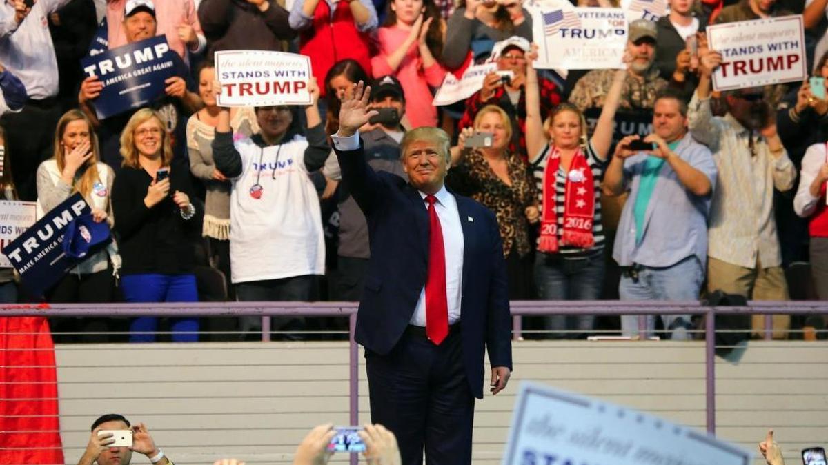 Donald Trump, a Republican presidential hopeful, takes the stage Wednesday night for a rally at the Pensacola Bay Center.
