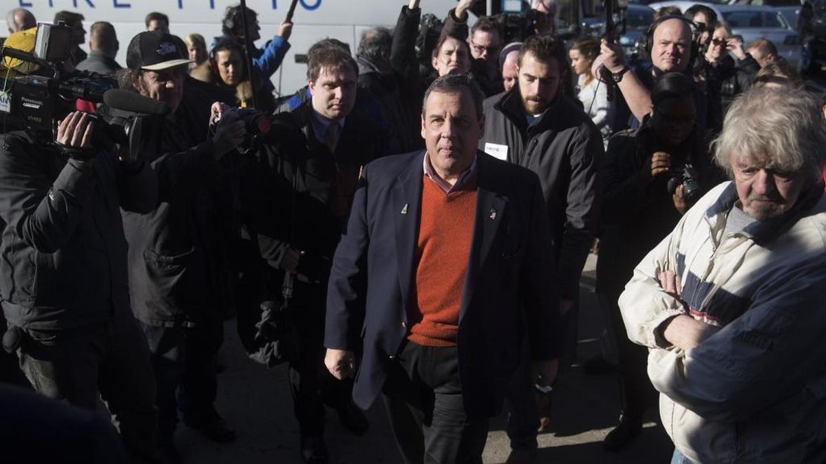 New Jersey Gov. Chris Christie arrives to Billy’s Sports Bar during a campaign stop in Manchester, N.H., on Sunday.