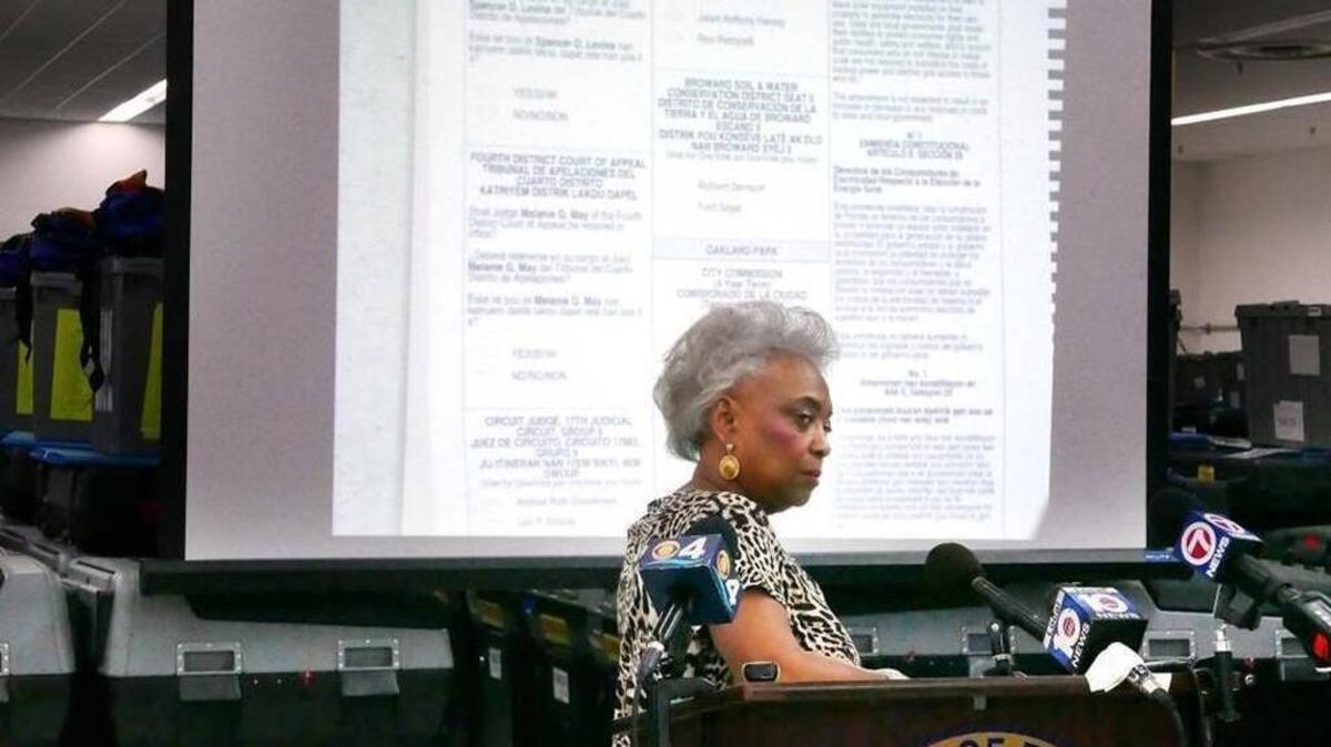 Dr. Brenda C. Snipes, Broward County supervisor of elections, speaks at a news conference at the Broward Elections office Friday.