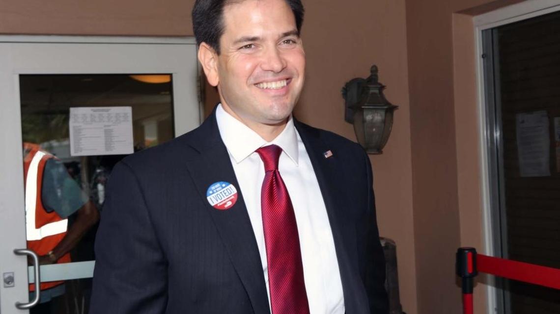 U.S. Senator Marco Rubio leaves after casting his vote early, August 15, 2016.