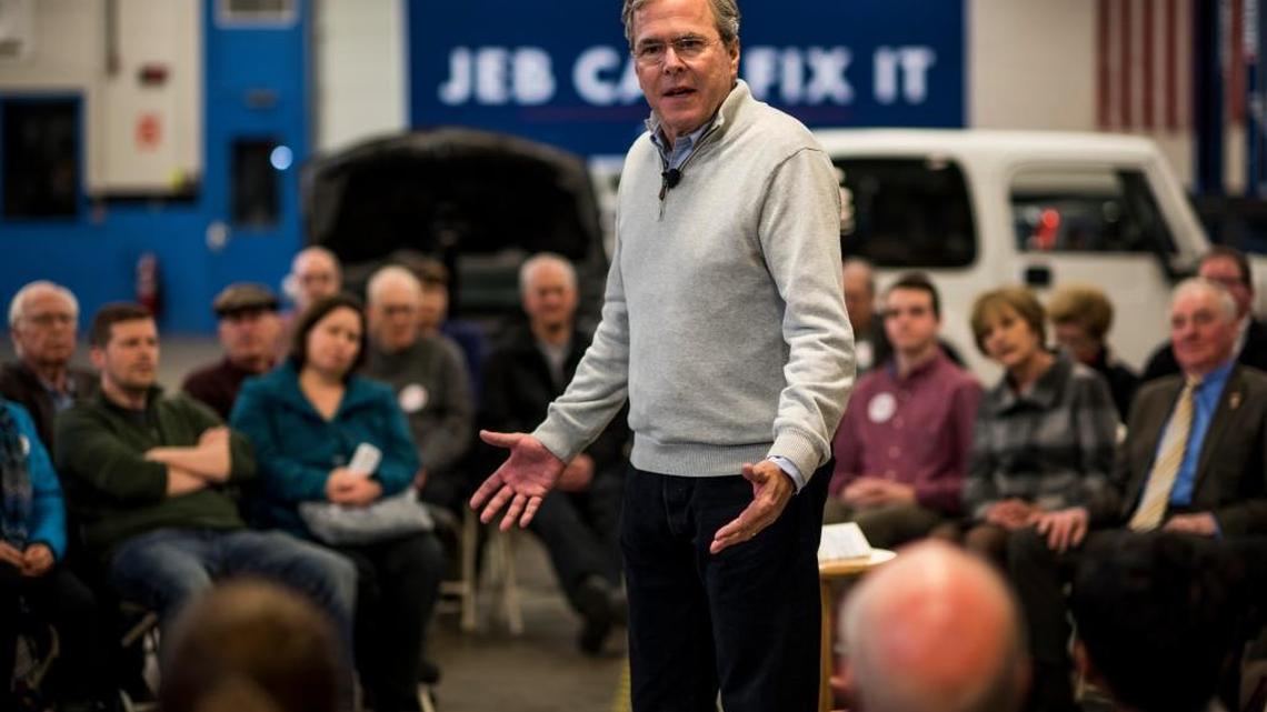 Republican candidate Jeb Bush meets New Hampshire voters at a town hall style meeting in Nashua on Saturday.