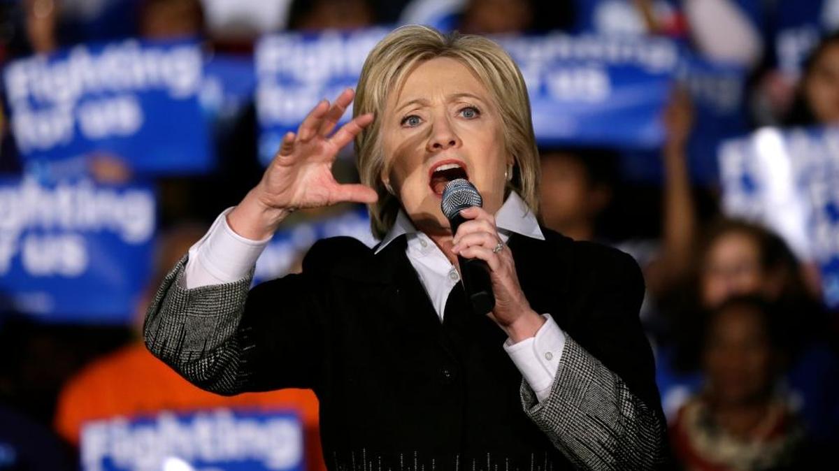 Democratic presidential candidate Hillary Clinton speaks during a rally at the Charles H. Wright Museum of African American History on Monday in Detroit.
