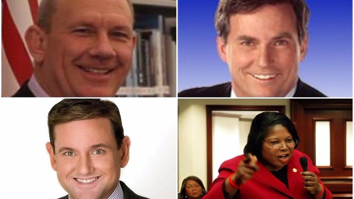 The District 38 candidates clockwise from top left: Don Festge, Kevin Burns, Daphne Campbell, Anis Blemur, Jason Pizzo and Michael Góngora.