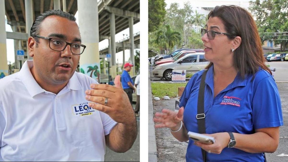 Alfonso “Alfie” Leon, left, emerged from Tuesday’s District 3 commission election 16 votes ahead of Zoraida Barreiro. Whoever survives a Friday recount will go on to run against former Mayor Joe Carollo in the Nov. 21 runoff election.