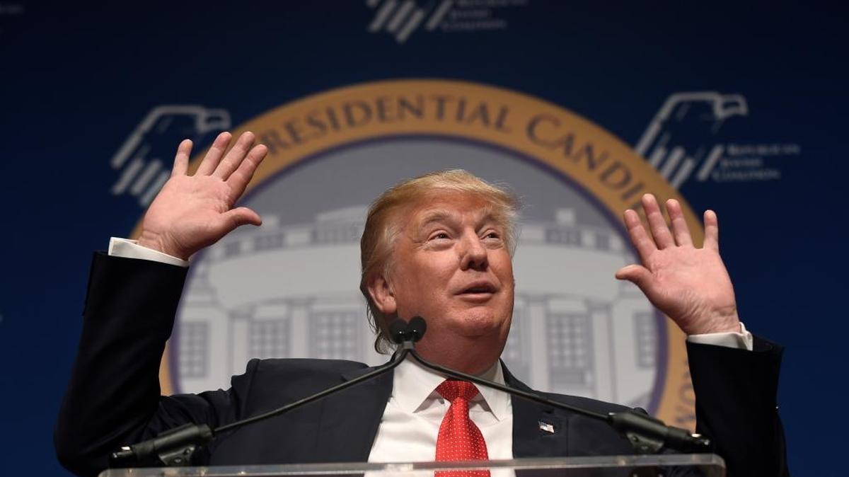 Republican presidential candidate Donald Trump speaks at the Republican Jewish Coalition Presidential Forum in Washington on Thursday.