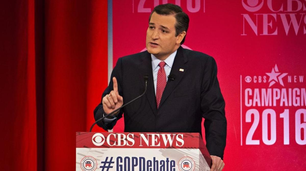 Sen. Ted Cruz speaks during the Republican presidential candidate debate at the Peace Center in Greenville, South Carolina, U.S., on Saturday, Feb. 13, 2016.