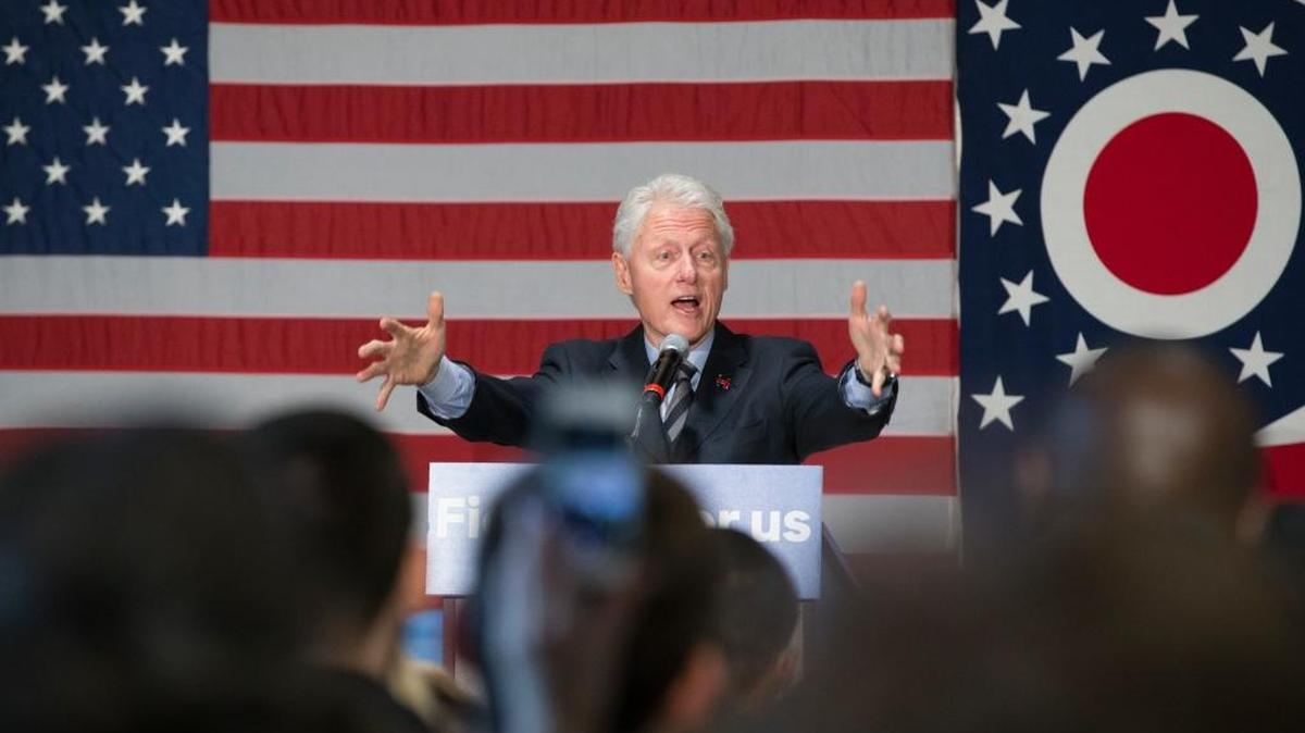 Former President Bill Clinton campaigns for his wife, Democratic presidential candidate Hillary Clinton, at the Clifton Cultural Arts Center on Friday in Cincinnati.