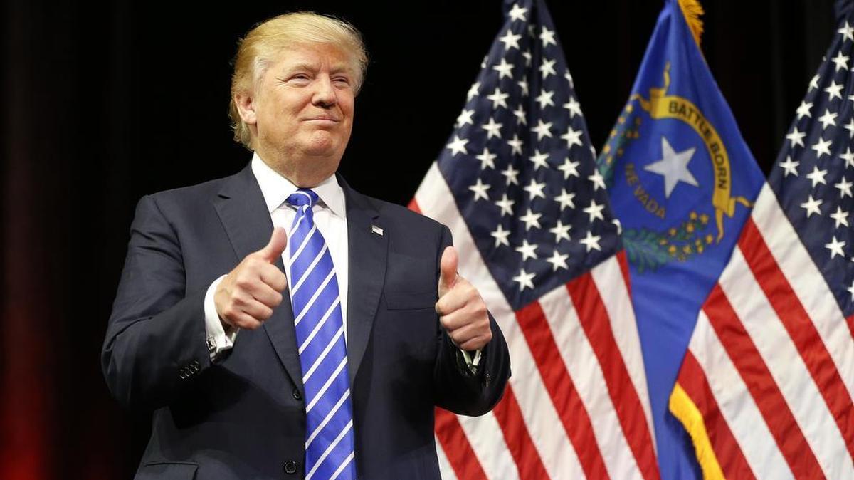 
Republican presidential candidate Donald Trump speaks at a rally Thursday in Las Vegas.
