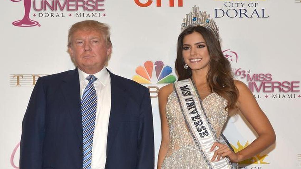 
 Donald Trump and Miss Universe Paulina Vega attend The 63rd Annual Miss Universe Pageant winner press conference at Trump National Doral on January 25, 2015 in Doral, Florida. 
