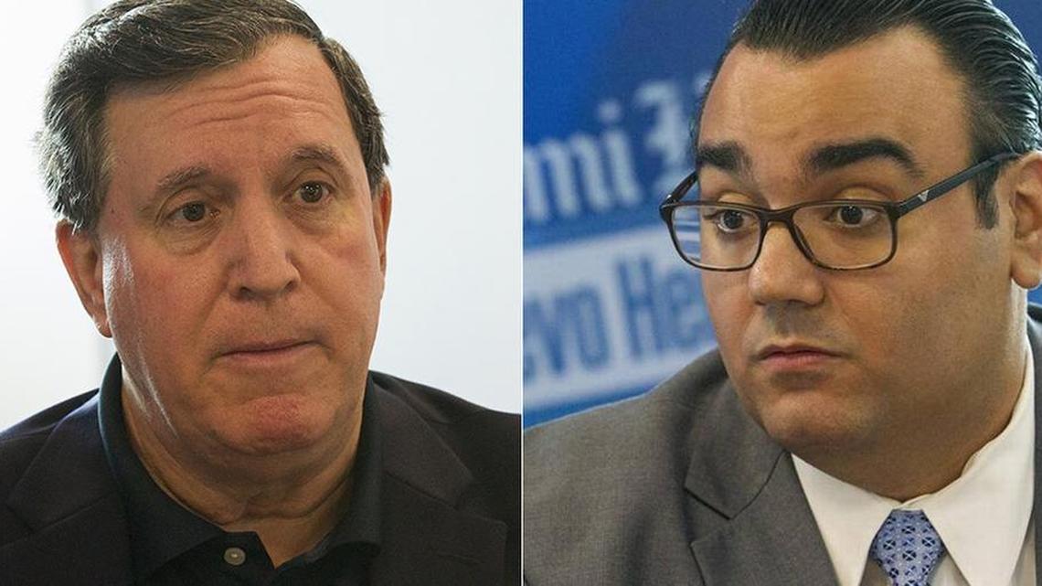 Miami District 3 Commissioner-elect Joe Carollo (left) and losing candidate Alfonso “Alfie” Leon.